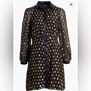 NWT HALOGEN Nordstrom Foil Dot Empire Waist Long Sleeve Shirtdress